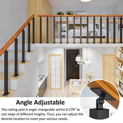 Zaqycm Metal Railing Square Post/Wood Handrail For Indoor Stairs/Concrete Steps, Ground Mount With Screw Kits & Customizable (Size : Post Height 80Cm/31.5 In) #TOP2