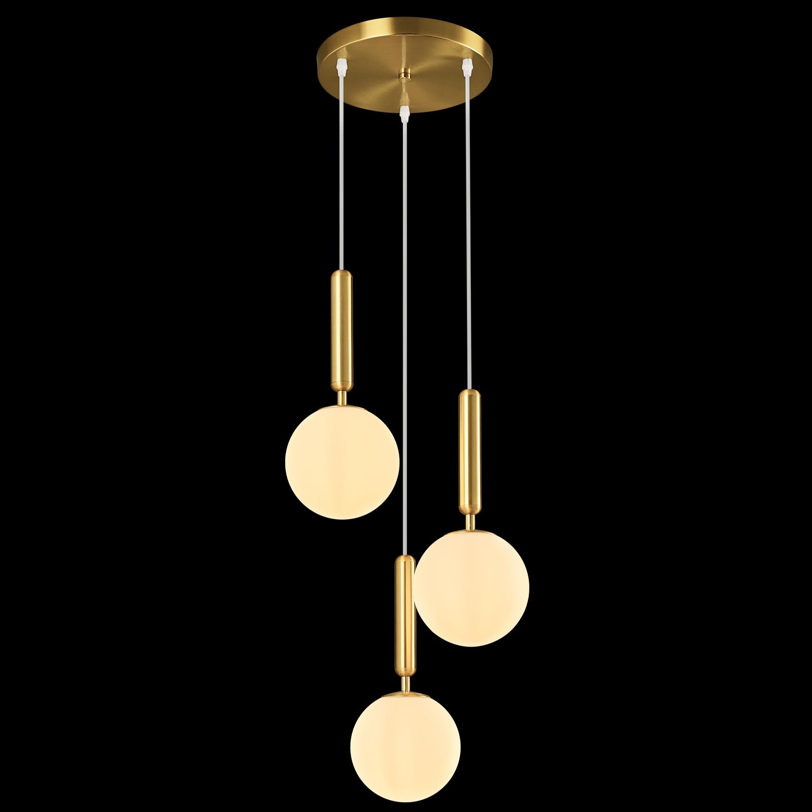 Modern Gold Pendant Light Hanging Fixture Light for Kitchen Island Mid Century with Globe Pendant Light Milk White Glass Pendant Lighting for Living Room Bedroom Entryway (3 Lights)