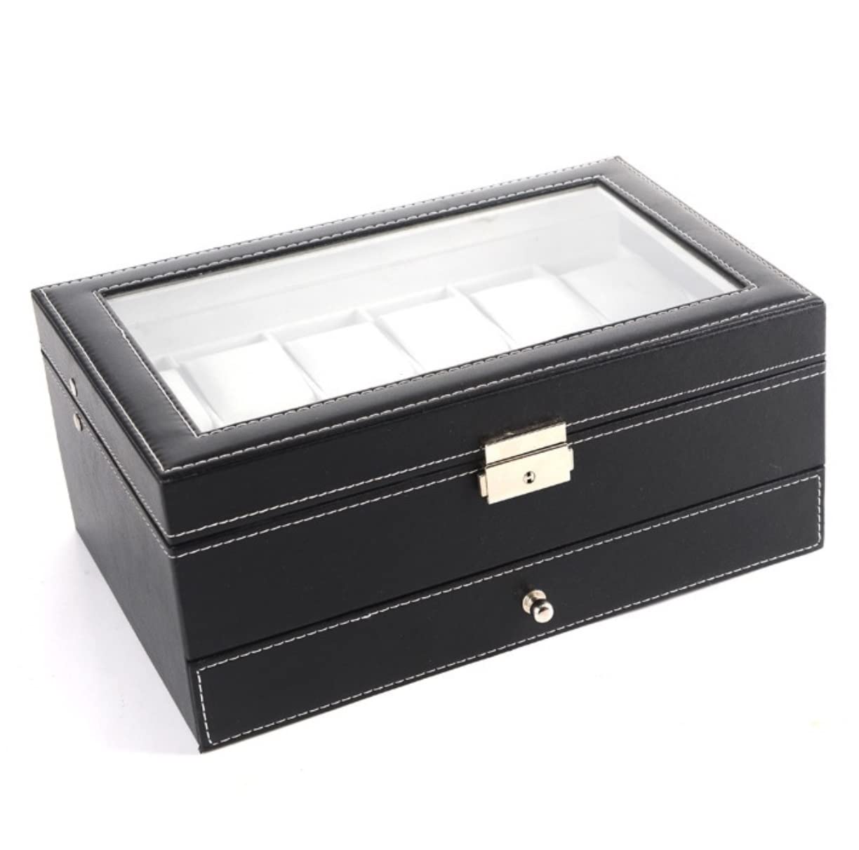 Caja Relojes Caja de Reloj Caja De Madera Para Relojes, 12 Ranuras, Doble Capa, Organizador De Exhibición De Joyas, Tapa De Cristal Con Cerradura De Metal Estuche de Relojes Caja para Relojes ( Color