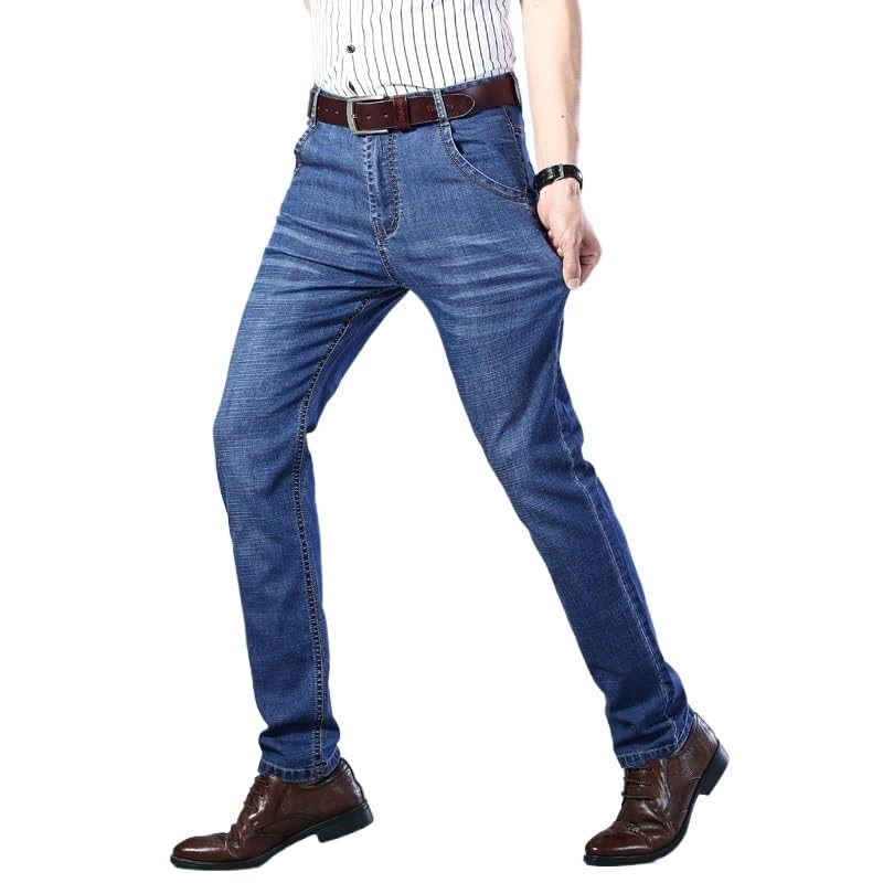 Thin Jeans Business Casual Jeans Solid Color Stretch Jeans(36)2