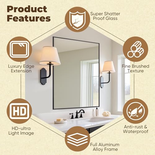 Antok 22x30 Black Metal Framed Bathroom Mirror, Wall Mirror with Rect Corners, Vanity Mirror for Over Sink, Anti-Rust Tempered Glass, Horizontal/Vertical Hanging for Bathroom, Living Room, Entryway by Antok - Used condition - Image 6
