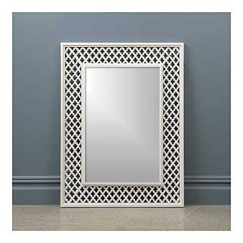 Best Home Fashion Quatrefoil Frame Mirror - White - Wood Frame - Rectangle Shape - Wall Hanging - 40” L x 30” W (Mirror and Frame)