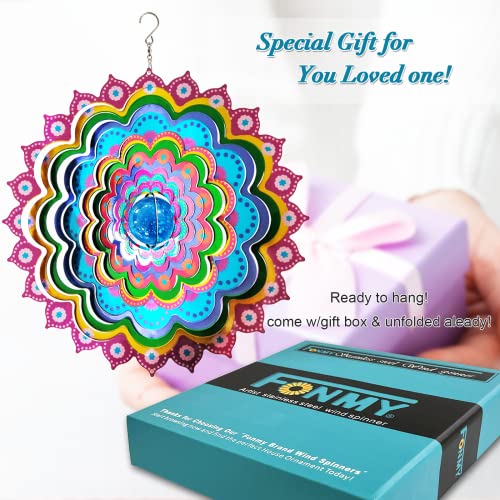 Image of FONMY Mandala Wind Spinner w /Crystal Ball Peacock- 3D Stainless Steel Hanging Spinners Worth Gift Christmas Decoration Indoor /Outdoor Garden Decor Kinetic Yard Art 12 Inches Wind Sculpture