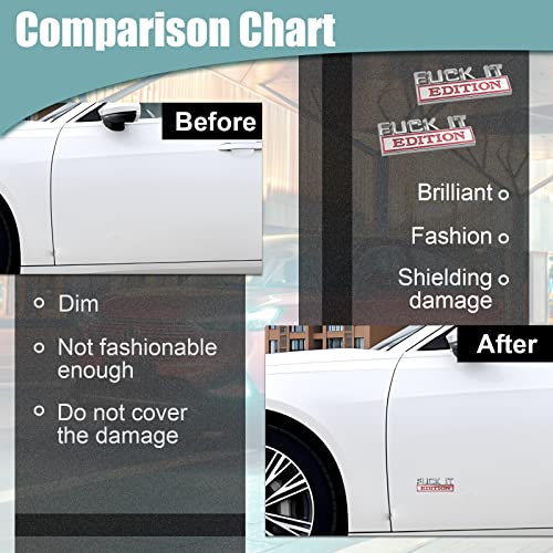 Image of 2PCS Car Emblem Fuck-IT Edition, 3D Letters Metal Material Decals, Trunk Emblem Decals Replacement, Side Fender Rear, Unversal of All Car Models (Silver-Red)