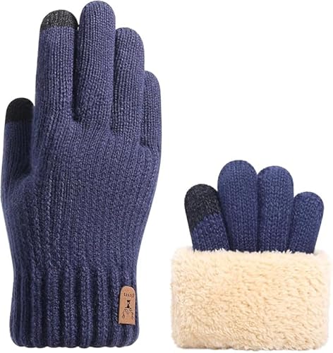 [HUAFIY] 手袋 メンズ 防寒 冬 スマホ対応 ニットグローブ アウトドアグローブ【裏起毛・瞬間で5℃上昇・零下防寒・伸縮性】防寒グローブ 暖かい 厚手 ニット手袋 防風 保温 柔らか 登山/バイク/自転車/通勤/通学/作業 (ネイビーブルー, 平均サイズ)のサムネイル
