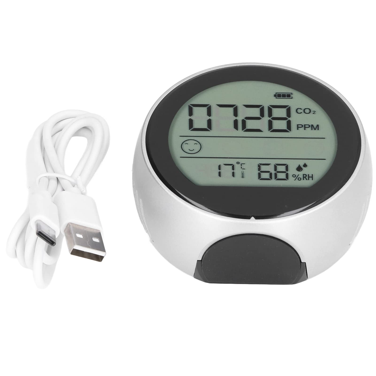SIXRUN Détecteur de qualité D'air CO2, Capteur NDIR 400-5000 PPM (SILVER)