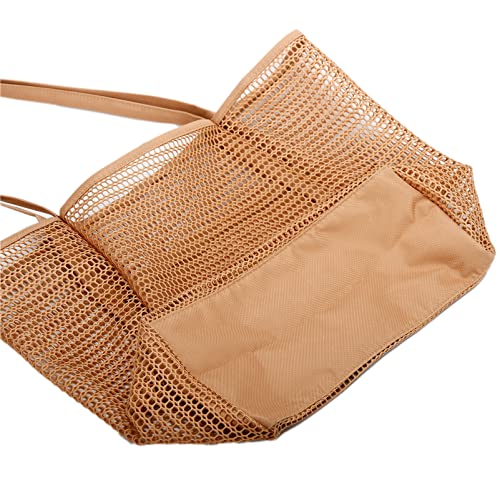 Beach Bag Mesh Tote Bag Lightweight Foldable Beach Tote with Zipper Pocket for Women Vacation Beach Pool Trip4