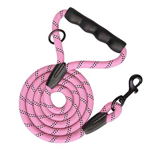 Phoepet 5 Feet Dog Leash Reflective Heavy Duty Padded Rubber Handle 360° No Tangles For Small Medium And Large Dogs(Bbay Pink) #TOP19