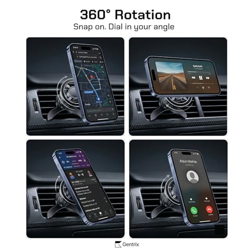Image of AeroMag AC Magnetic Car Mount Phone Holder, Compatible with MagSafe, Apple Air Vent Mount with N52 Magnets, 360 Rotation, Metal Hook Clip & Iron Ring for iPhone 18 /17 /16 /15 /14 /13 & All Phones