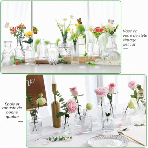Mini vases en verre transparent style vintage d'exception pour table de fête