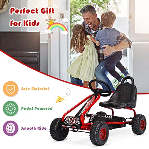 Olakids Kids Ride-On Go Kart, Pedal Powered 4 Wheel Toy Car, Outdoor Indoor Pedal Foot Racer For Boy Girl With 2-Position Adjustable Bucket Seat, Clutch, Manual Brake, Non-Slip Wheels (Gar) #TOP7