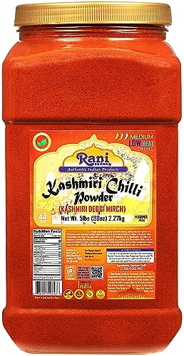 Rani Kashmiri Chilli Powder (Deggi Mirch, Low Heat) Ground Indian Spice 80oz (5lbs) 2.27kg PET Jar ~ All Natural | Salt-Free | Vegan | No Colors | Gluten Friendly | NON-GMO | Kosher | Indian Origin