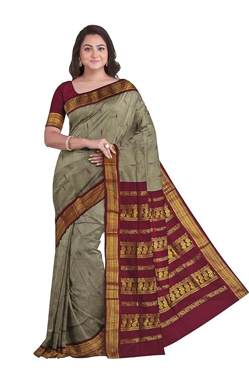Image of ILAIYAAL CLOTHINGS Women's Kanjivaram Cotton Silk Saree South Indian Paithani Sari | gadwal cotton sarees with Zari Border and Blouse Piece - Suitable For All Indian Occasions and Festivals 191