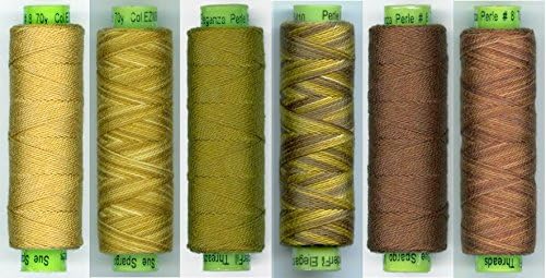 Sue Spargo Eleganza #8 Perle, seis carretes de algodón pulido de 70 yardas para bordar (19 - Marshland)