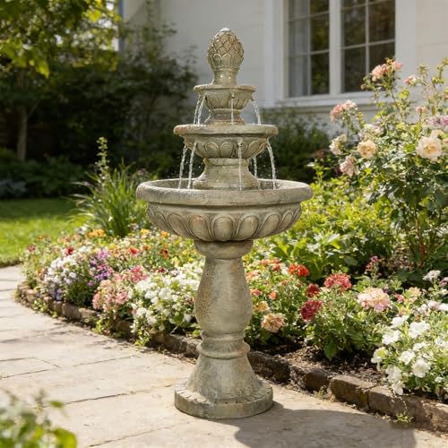 Image of Naturefalls 42.5 inch Water Fountain Outdoor - Large Waterfall Fountain Outside, 3-Tiers Cascading, Fiber Reinforced Concrete, Indoor and Outdoor Fountain for Garden, Patio, Backyard, Lawn, Yard Decor