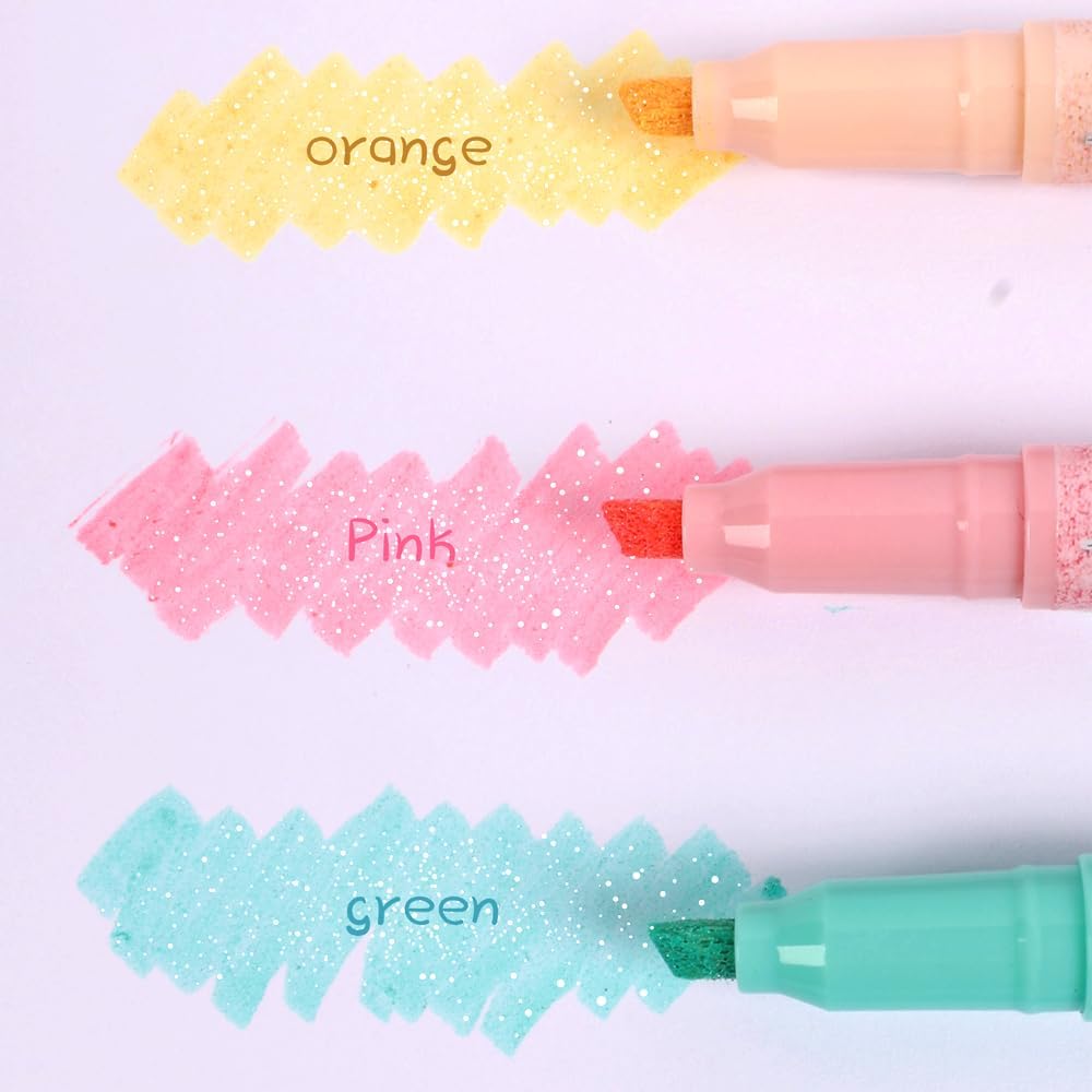 Penny Wise® Quirky Pastel Colored Blingy Glitter Shiny Highlighter Set Of 6 Pens | For School & Office Use | Mandala Art Designing & Colouring | For All Age Groups
