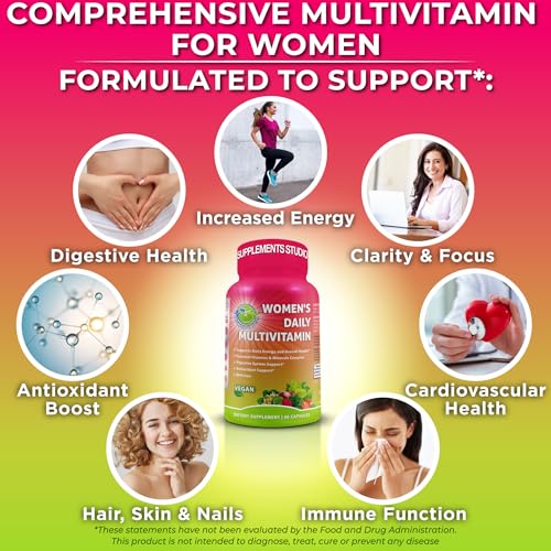Image of Women's Daily Multivitamin with Iron - Vegan Methylated Multivitamin for Women with Biotin, Organic Superfoods, Probiotics, B-Complex - Energy, Gut & Optimal Health Support - Easy to Swallow Capsules