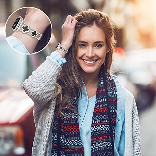 Image of Musk-MSKR Diamond Metal Bands Add Sparkle to Your Watch For Apple Watch Series 11 /10 /9 /8 /7 /6 /5 /4 /3 /2 /SE /Ultra Clover Simple and Stylish Compatible with 38mm40mm41mm42mm44mm45mm 46mm49mm Women's Wear