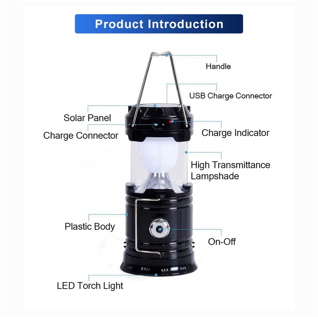 LED Lantern Light Solar Outdoor Camping Tent Light USB Rechargeable Foldable Emergency Light Hiking Lantern