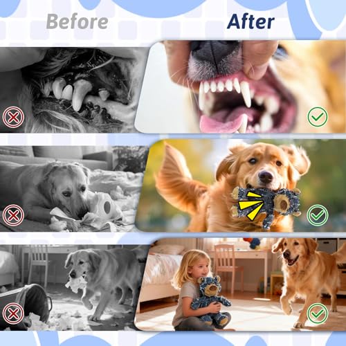 Image of Dog Companion For Heavy Chewers- Indestructible Robust Bear Dog Toy, Durable Squeaky Dog Toys For Heavy Chewers , Unbreakable Stuffed Plush Dog Toys For Aggressive Chewers (H-G-Navy+Oak+Purple)