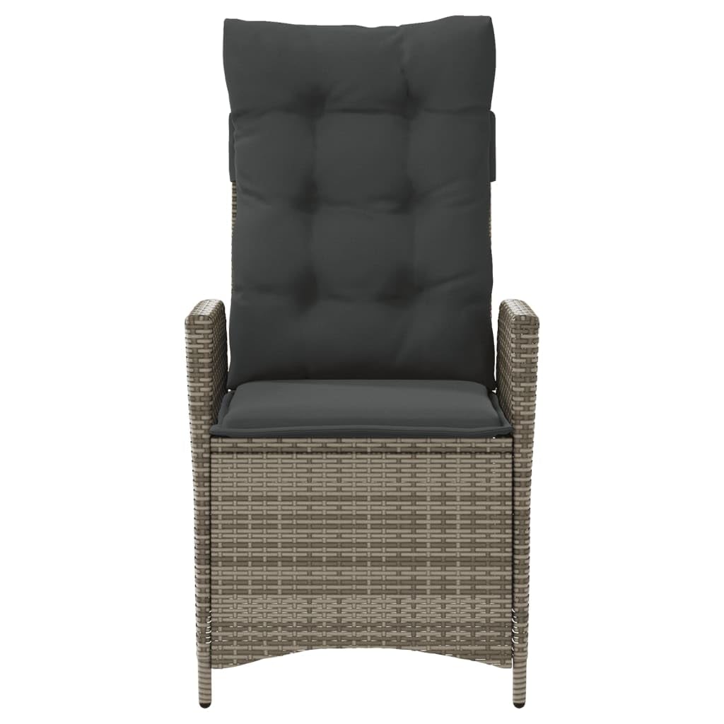 Poltrona da giardino regolabile con cuscino, 2 pezzi, grigio polyrattan intrecciato, imbottitura comoda, rivestimento rimovibile, struttura in acciaio per esterni Relax