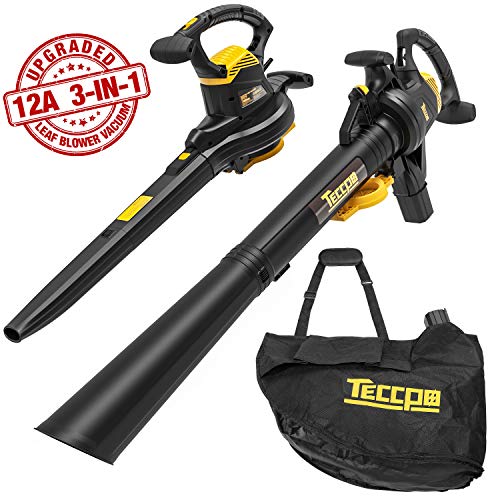 TECCPO 3-in-1 Leaf Blower/Vacuum/Mulcher, 12 Amp Professional Leaf Vacuum, Variable Blow Speed of