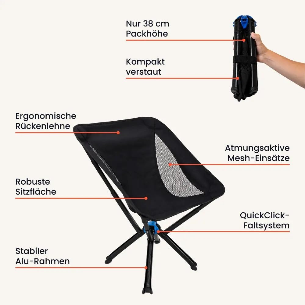 outwild campingstuhl, 1/2/3er Pack Faltbar 150kg | 1.7kg ultraleicht,QuickClick-System,150kg Belastbarkeit,für Single Partner Familie Camping
