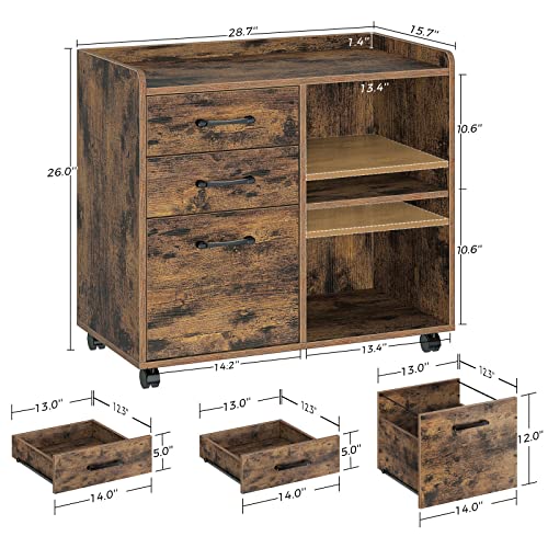 image for Seventable File Cabinet 3-Drawer, Mobile Lateral Printer Stand with Op