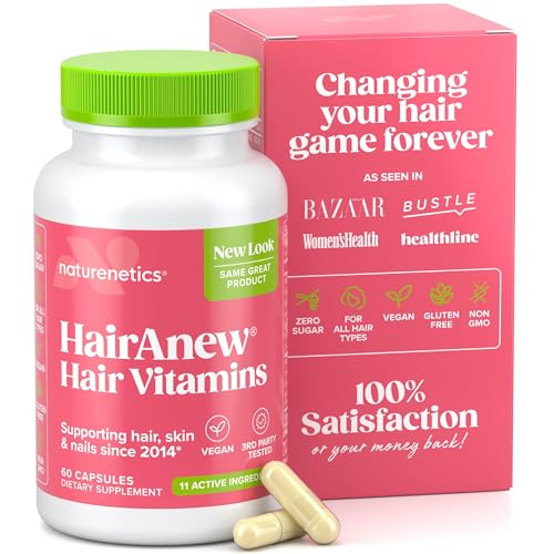 Hair Growth Vitamins for Women & Men for Faster Hair Growth, Vegan, 60 Capsules - 11 Ingredients & 5000mcg Biotin for Thicker Fuller Stronger Locks + Skin & Nail Health - Naturenetics HairAnew