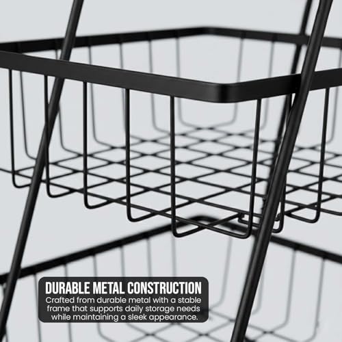 Image of Go Hooked 2 Tier Metal Fruit Basket for Dining Table | Space Efficient Countertop Wire Storage Stand for Fruits, Vegetables & Bread | Strong Metal Vanity & Home Organizer with Compact Vertical Design