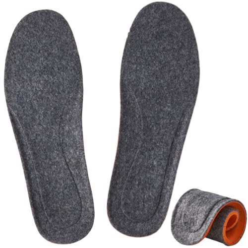 7STROBBS Thermal Memory Foam Insoles for Men Women, Warm Felt Inner Soles, Cushion Fleece Wool Inserts for Winter Shoes, Slippers, Welly, Snow Walking Boots Grey UK 9