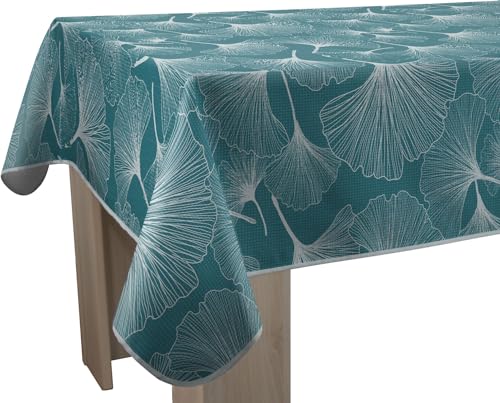 Nappe rectangle Biloba Vert Le Linge de Jules 150x300 cm grand format protège table lavable
