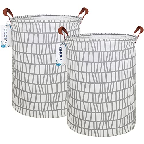 Image of ONOEV 2 Pack Round Fabric Storage Bin,Decorative Basket,Organizer Basket with Handles,for Clothes Storage,books and sundries(2 Pack Grey Stripe)
