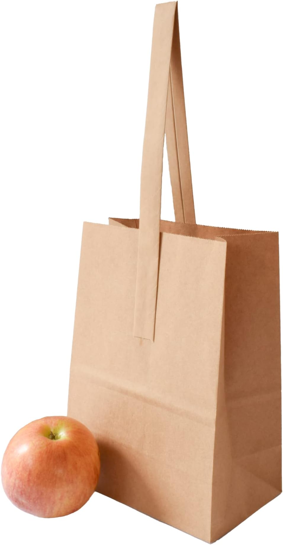 8 x 6 x 3.5 Inch Small Kraft Paper Bags with Paper Handles - Quarter Peck Apple/Produce Bag (50)