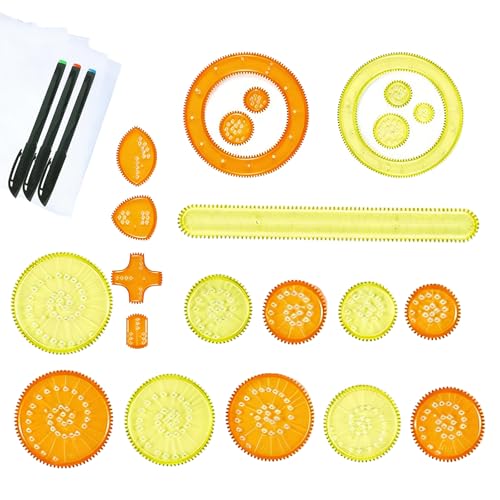 EceoThsy Spiral Designer, lot de 26 pièces, multifonctionnelles, pour dessin créatif, pochoirs de peinture colorés pour enfants et adultes, pour artistes, pochoirs de peinture en spirale