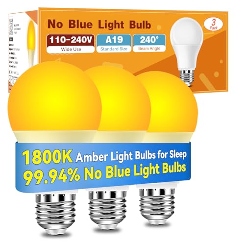 Image of Neporal Amber Sleep Light Bulbs 1800K 3PK, 9W 60 Watt Equivalent, 99.96% Blue Blocking Soft Warm Light Bulbs A19, Amber Night Light E26 for Bedroom and Baby Nursery Light