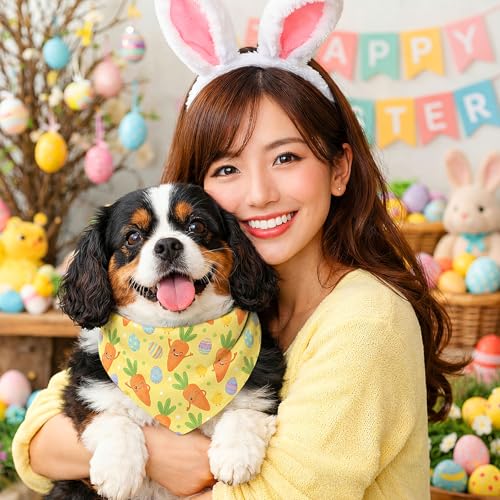 Image of Abbylike 50 Pcs Easter Dog Bandanas Bulk Bunny Egg Carrot Bandanas for Dogs Triangle Kerchief Bibs Scarf Set for Pet Easter Costume Photo Props Accessories Pet Shops, 25 Styles (25.6 x 17.7 x 17.7)