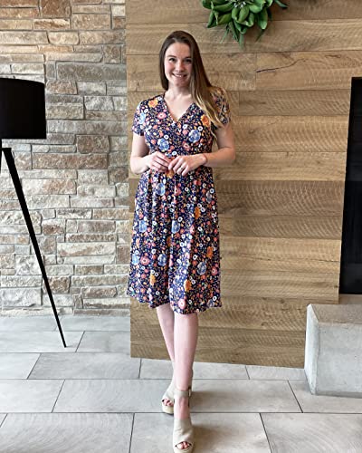 Image of Newshows Women's Pockets Wrap V Neck Floral Summer Vacation Casual Sundress | Wrinkle Free, Stretchy, Summer Beach Floral Sundress 2026, Casual Dress for Vacation, Guaduation, Side Pockets, A-line