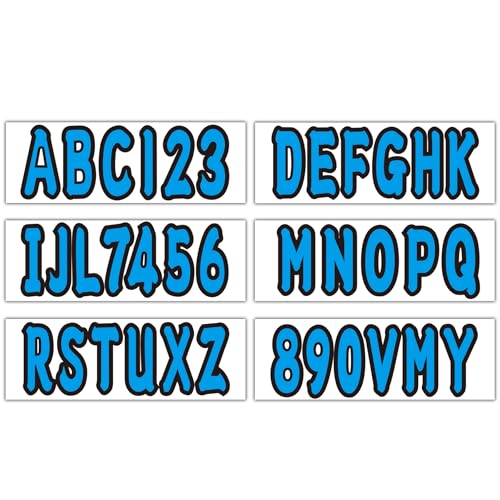 Image of 3 inch Registration Numbers and Letters Marine Sticker Decal | 4 Sets Alpha-Numeric Vinyl Letter for Jet Ski PWC Personal Watercraft Blue