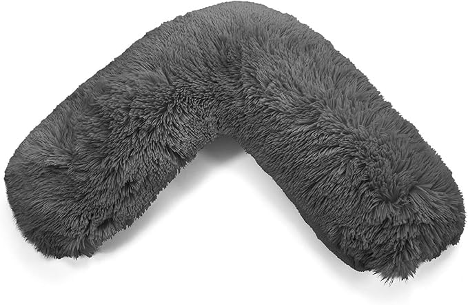 Bella Nights Teddy Cuddles V-Shaped Pillow With Case And Cuddles V Case Only – Soft Plush Fleece Neck Maternity & Orthopaedic Support (Charcoal, Teddy Cuddles V Pillow With Cover)