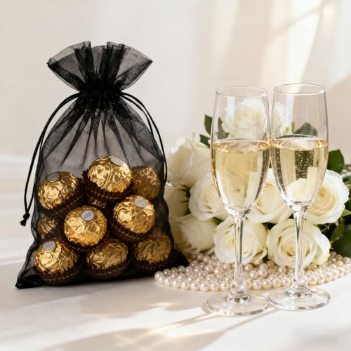 Image of 100PCS Organza Bags, 4x6 inches (10x15cm) Small Mesh Bags Drawstring, Black Jewelry Gift Pouches for Wedding, Party, Festival, Bathroom Soaps