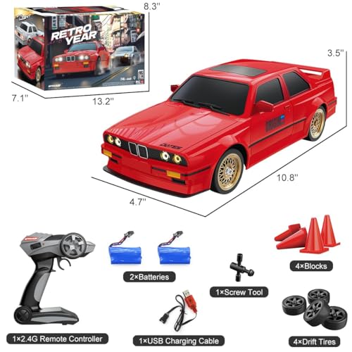 Image of RC Drift Car for Kids Adults 1:16 Scale 2.4Ghz 4WD High Speed RTR Racing Car 30KM /H with Led Lights Remote Control Vehicle Sport Toy Gifts,Two Batteries and Drift Tire Included,Red