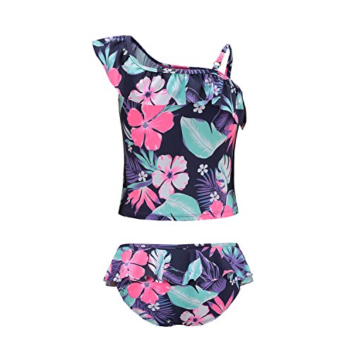 Image of Girls Two Piece Tankini Swimsuit Hawaiian Ruffle Swimwear Bathing Suit Set