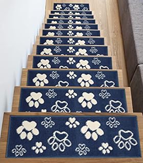 Lavinia Non-Slip Carpet Stair Treads for Wooden Steps, Slip Resistance Carpet Mat Strips for Indoor Stairs, Easy to Install with Self Adhesive Tapes, Washable Stair Rugs (Navy Blue, Pack of4)