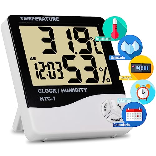 Termômetro Digital e Higrômetro Controlador de Temperatura Medidor De Umidade Do Ar Com Relógio Digital