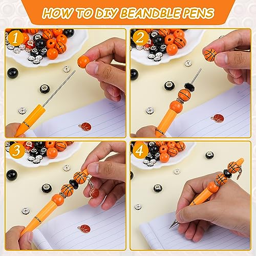 WEWAYSMILE 12pcs Bead Pen Bulk DIY Beaded Pens with Black Ink Beadable Pens Kit Colorful Basketball Pendant for DIY Gift Students Office School Supplies - Image 4
