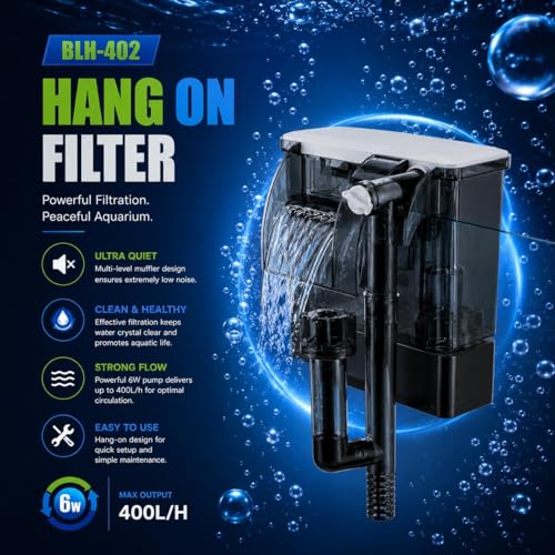 Image of Rizopets BLH-402 Hang on Filter, Aquarium Filter, 6W, 400L /H Max Output, Advanced Air Compressing System (BLH-402)