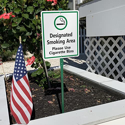 Panneau zone fumeurs bilingue noir vert blanc avec piquet