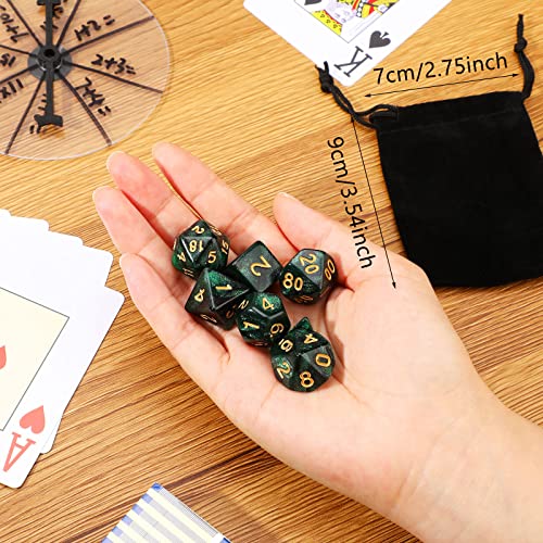 Aoriher 7 Stück Polyedrische Würfel Set mit Tasche Kompatibel mit Dungeons and Dragons Rollenspiel Würfel D4 D6 D8 D10 (00-90 und 0-9) D12 D20 für Tisch Spiel Pathfinder DND RPG (Grün Schwarz Nebel)
