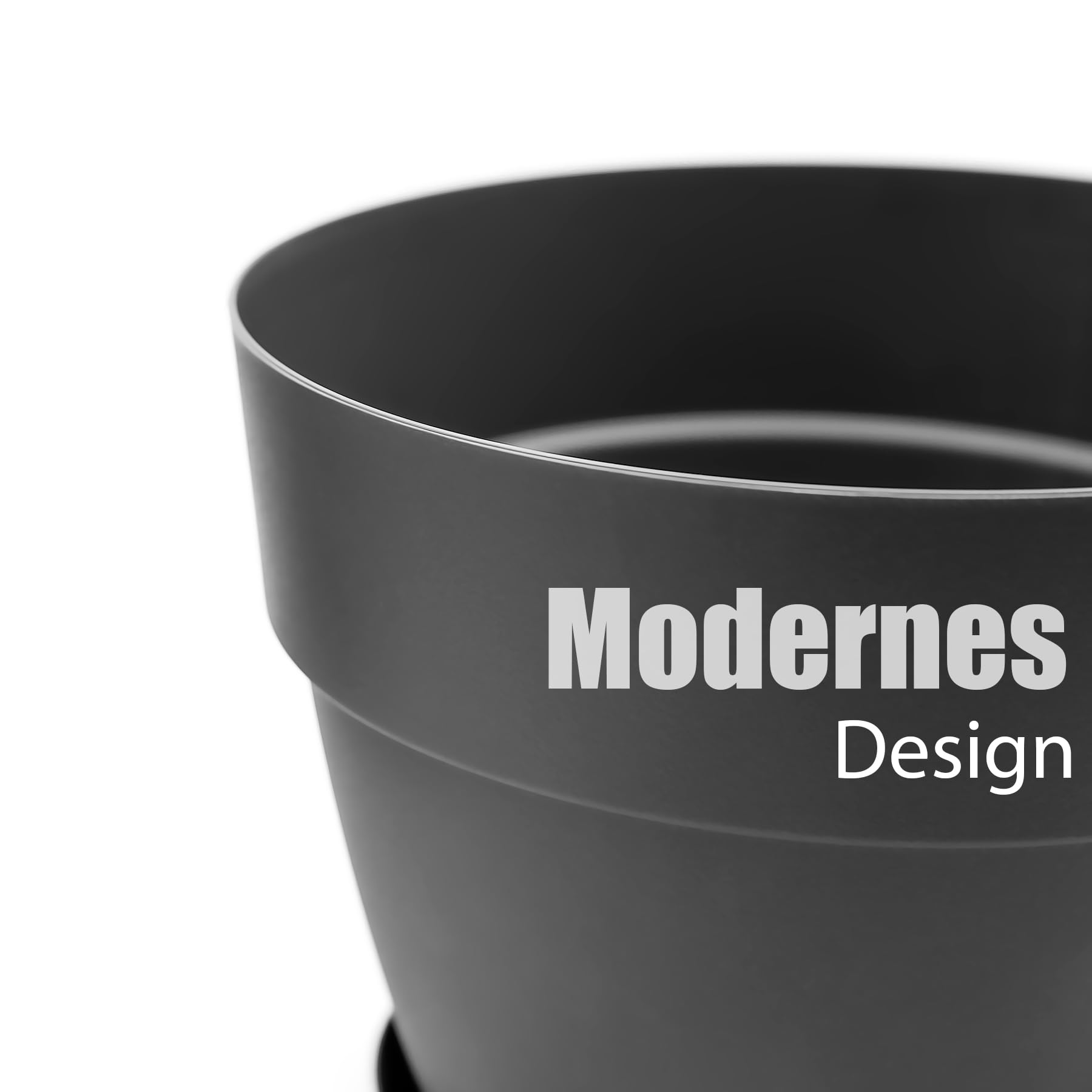 BigDean Lot de 3 pots de fleurs ronds avec soucoupe, diamètre 47 cm, anthracite, cache-pot pour l'intérieur et l'extérieur, en plastique incassable et fabriqué en Europe